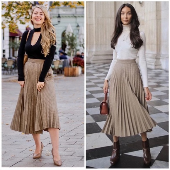 Zara MIDI Pleated Check Skirt Sz: L - Picture 1 of 9